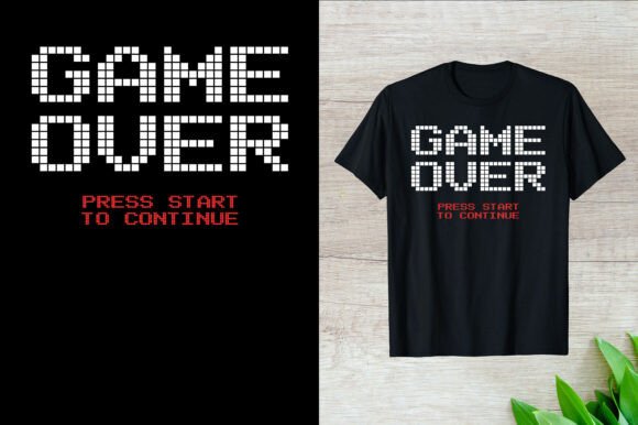Game Over Press Start Graphics & T-Shirt Designs