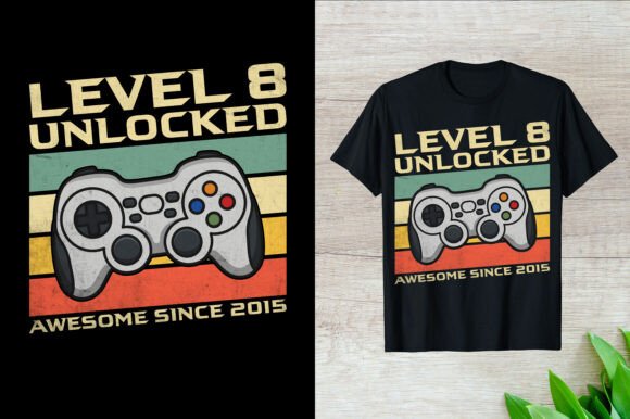 Gaming Graphics: Level 8 Unlocked T-Shirt Designs