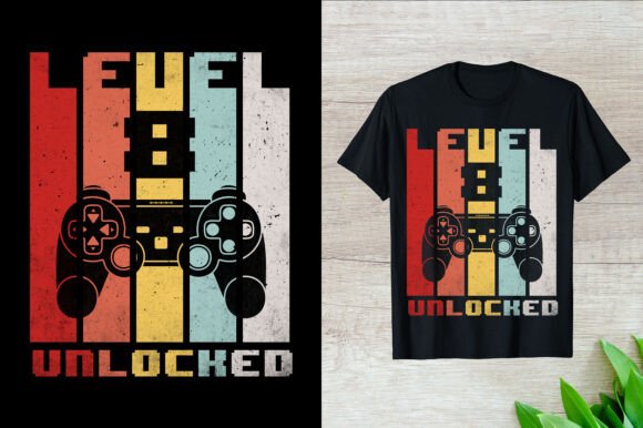Level 8 Unlocked Gaming T-Shirt Graphics